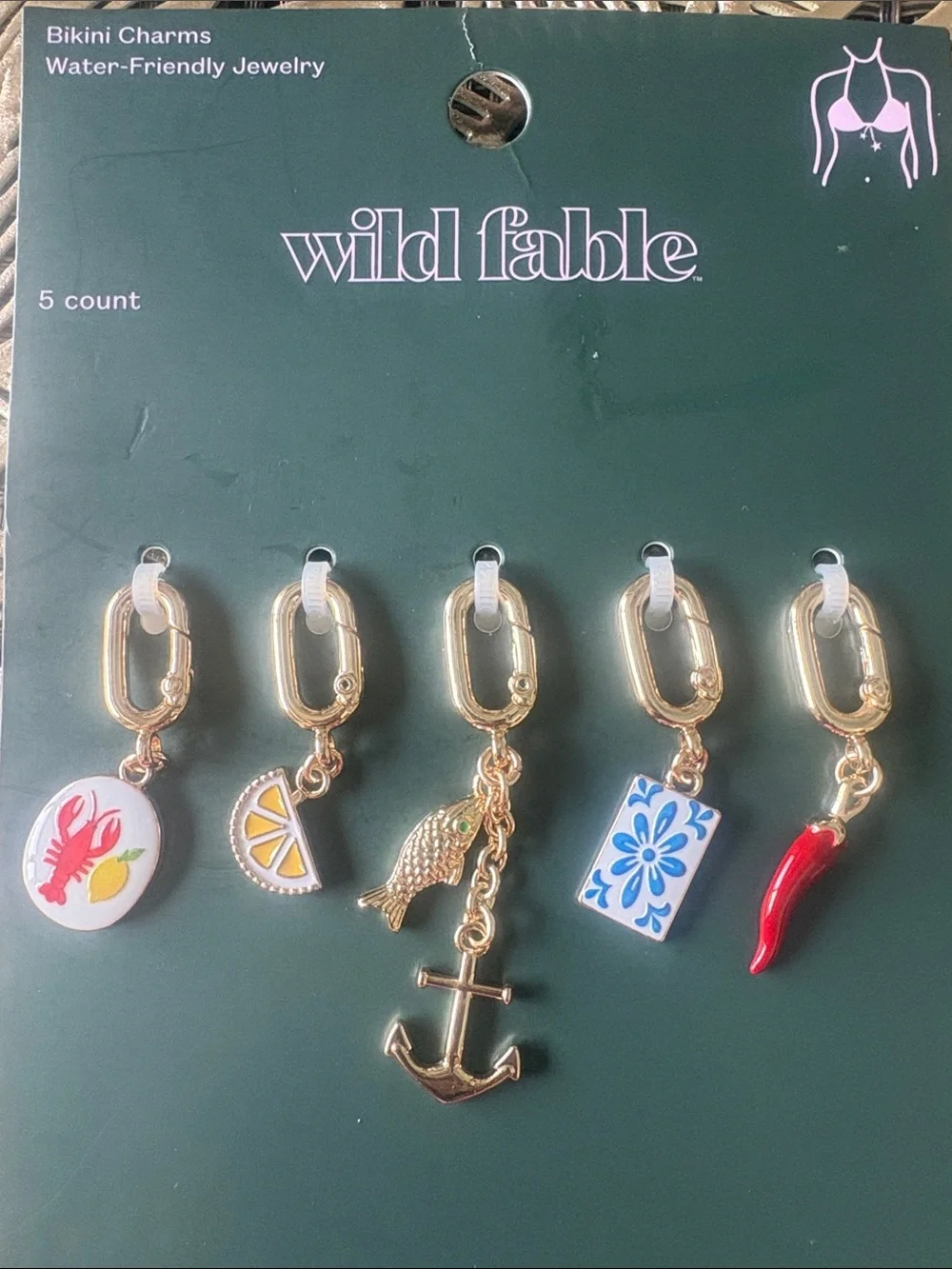wild fable Gold Bikini Charm Set with Colorful Enamel Accents New